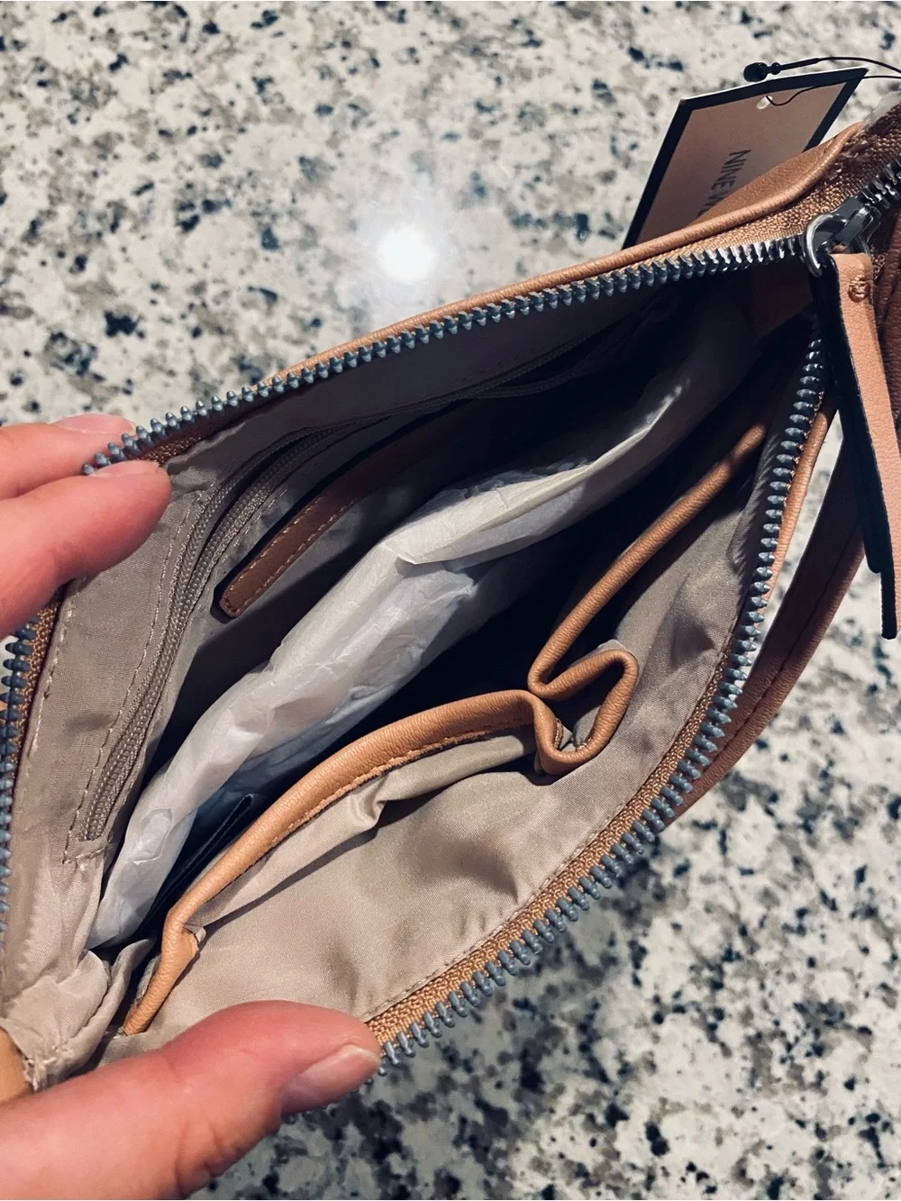 Nine West Peach-Tan Crossbody with Front Zip Pockets